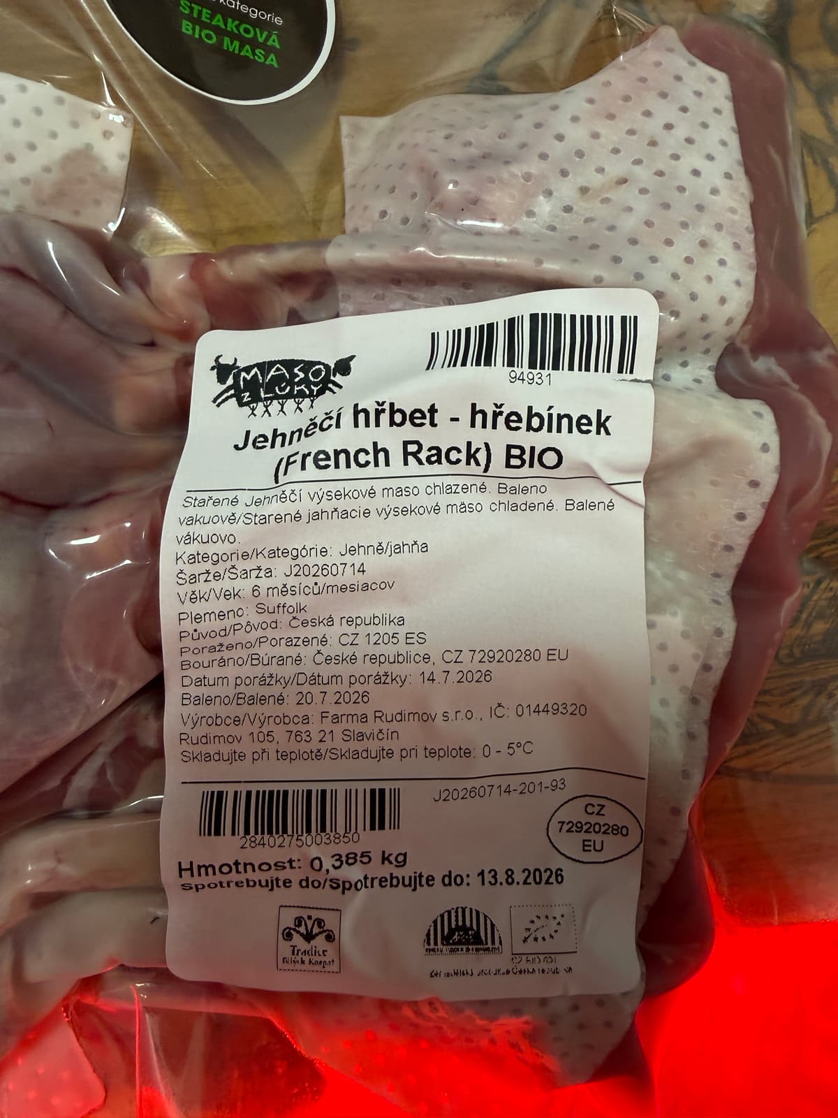 BIO Jahňací chrbát French rack